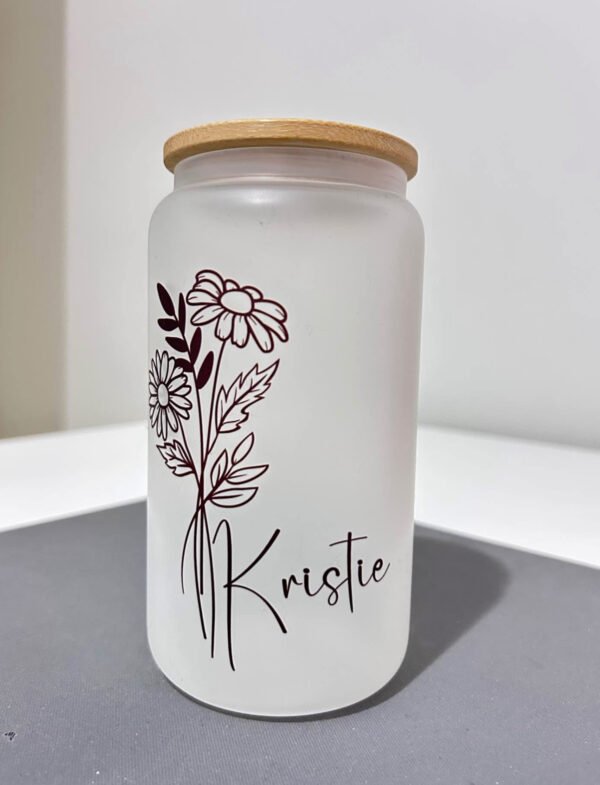 Personalized Birth Month Floral Name Glass Tumbler - Customizable Floral Tumbler for Gifts - Image 6