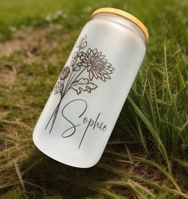 Personalized Birth Month Floral Name Glass Tumbler - Customizable Floral Tumbler for Gifts - Image 7