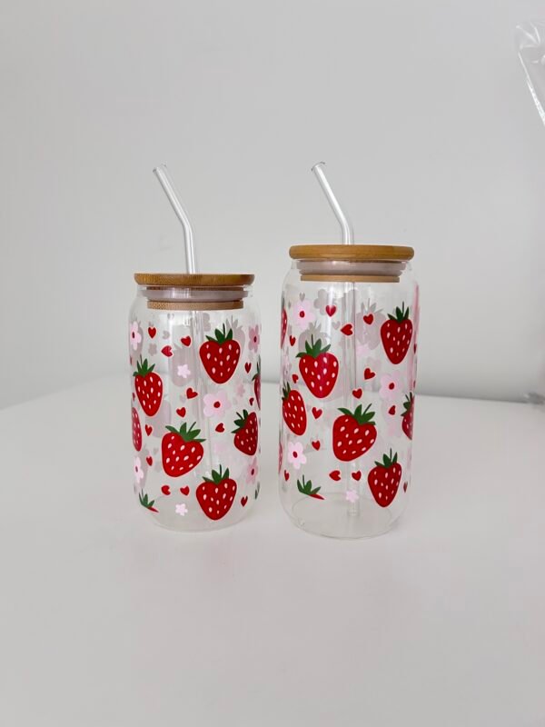 Strawberry Glass Can Cup - Image 2