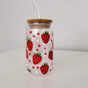 Strawberry Glass Can Cup