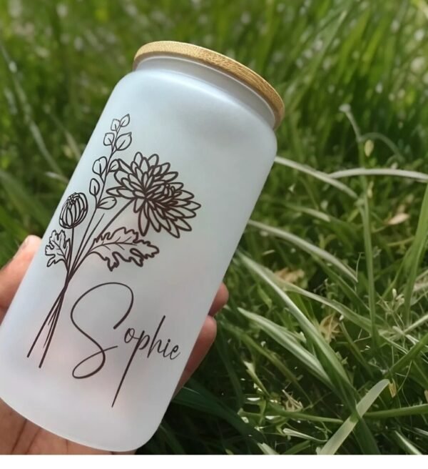 Personalized Birth Month Floral Name Glass Tumbler - Customizable Floral Tumbler for Gifts - Image 2