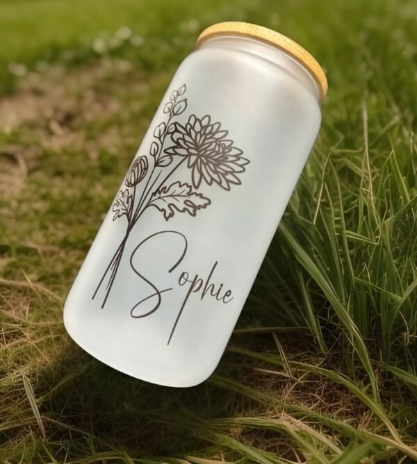 PERSONALISED BIRTH MONTH FLORAL NAME GLASS TUMBLER