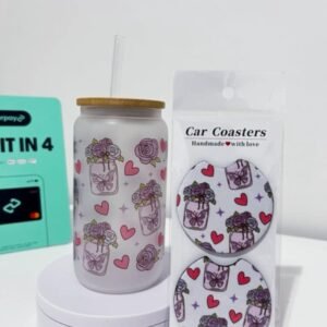 Butterfly Rose Cup and Car Coaster Duo Set