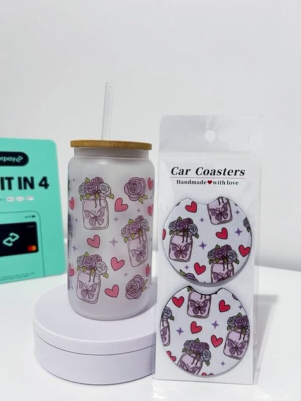 Butterfly Rose Cup and Car Coaster Duo Set