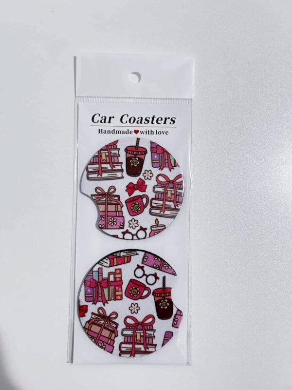 Bookish Girly Glass cup and Car Coaster Duo Set - Image 3