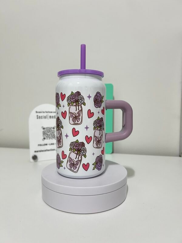 16oz Purple Butterfly rose Tumbler - Image 2