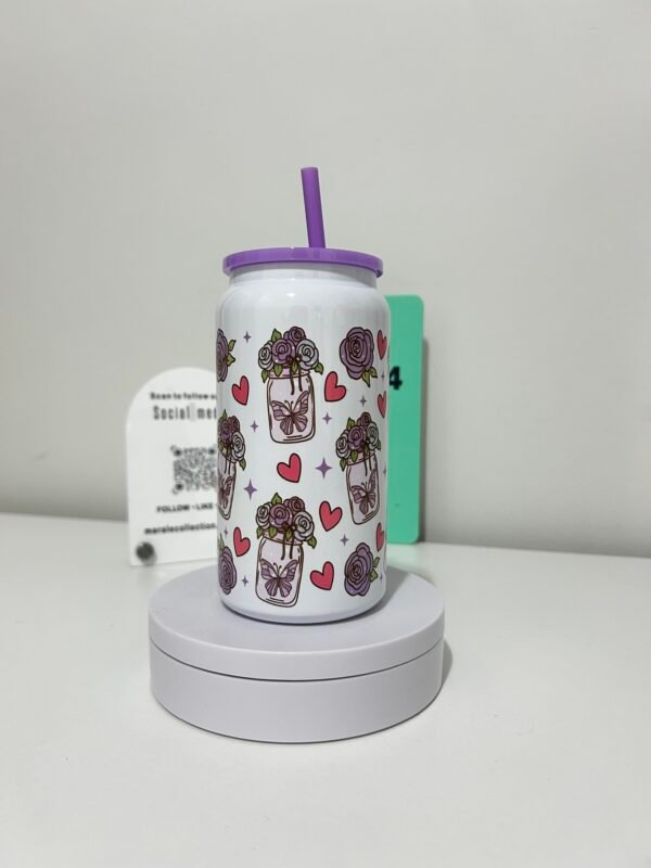 16oz Purple Butterfly rose Tumbler - Image 3