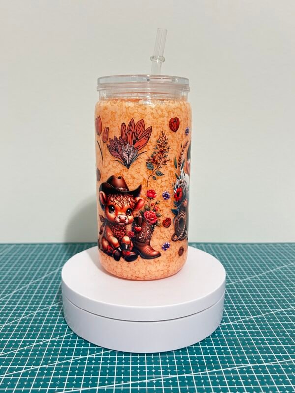 Highland Cow Snowglobe Tumbler, 16oz Snowglobe cup - Image 2