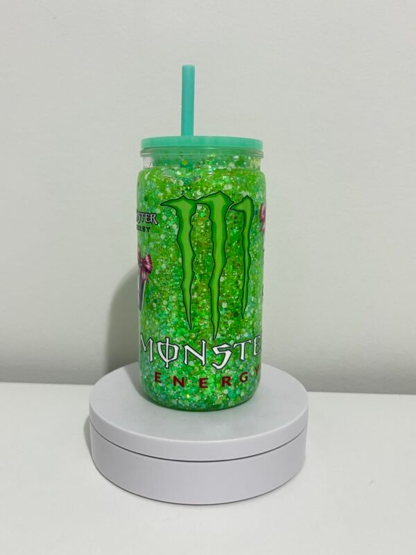 16oz Monster Energy pink bow theme Snowglobe tumbler