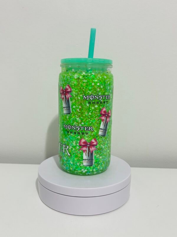 16oz Monster Energy pink bow theme Snowglobe tumbler - Image 2