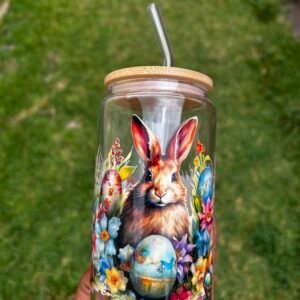 Easter Bunnies 16oz Libby Glass, bunny and eggs theme